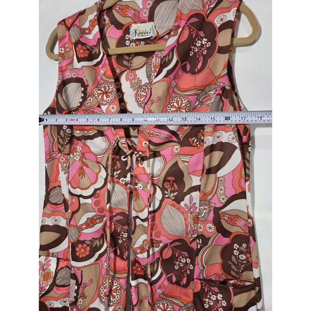 Vtg 70s Kingley Hippie Boho Lace‎ Up Vest Small Flower Child Retro Psychodelic